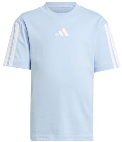 adidas Unisex Kids Essentials 3 Stripes Sleeve T-Shirt, Glow Blue/White, 5-6 Years