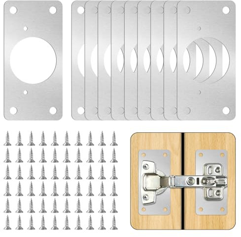 Plaque Reparation Charniere Porte avec Vis, 10 Pièces D'armoire avec Trou, Charnières D'armoire en Acier Inoxydable, avec Trous et 60 Vis, pour Bois, fenêtre, Étagères