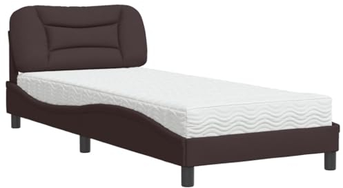 vidaXL Bett mit Matratze Hvar Dunkelbraun 90x190 cm Stoff