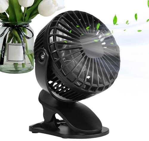 Ventilateur à pince USB, ventilateur de bureau à clipser, ventilateur personnel de bureau rechargeable par USB | Rotation à 360 degrés, fonctionnement silencieux, ventilateur de table à 3 vitesses