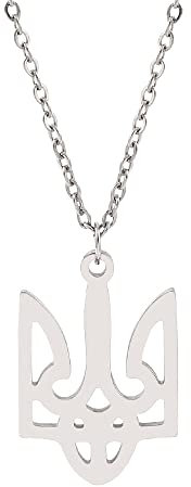 Tryzub Ukrainischer Dreizack Halskette für Herren Damen,Edelstahl Kette mit Nationale Symbole der Ukraine Anhänger,CQHODFYA Schmuck Geschenk,Religiöse Kette Silber 19.7 mit Geschenkbox