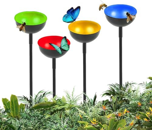 Huyeruie 4 Bee Cups For Thirsty Bees Garden, 4 Bee Watering Station, Bee Insectes Drinking Cup, Bee Water Feeder Stations, Bees Feeders Water Bowl, 4 Sculpture Stake For Feeding Bees