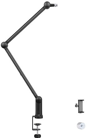 Tigerlily Enterprises Microphone Boom Arm with Tablet Adapter. Adjustable Desk Mic Stand with Cable Management & 3/8’’ to 5/8’’ Adapter for Podcasting, Streaming & Gaming - Universal Compatibility