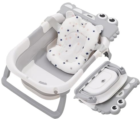 BañEra Bebe Portatil Plegable 70X40cm para Ducha con Termometro BañO Antideslizante con Asiento Reductor ErgonóMico Plastico Adaptable de Viaje Recien Nacido Niña Niño de 0 a 3 AñOs Gris