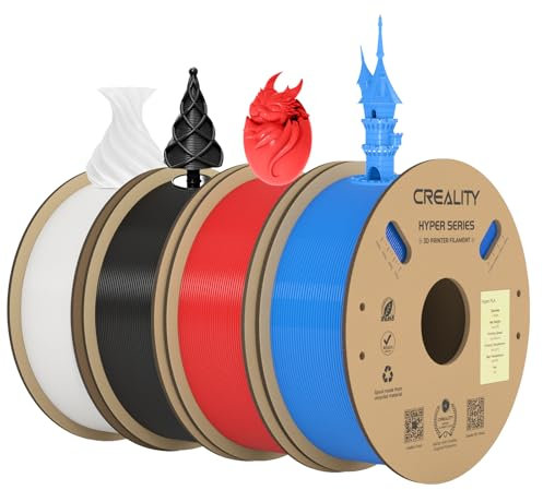 Creality Official Hyper PLA Filament Schwarz+Weiß+Blau+Rot 4KG, 3D Drucker Filament für Hochgeschwindigkeitsdruck und widerstandsfähig, glatt, Überhang Leistung Maßgenauigkeit +/-0.03mm, 4 Rollen