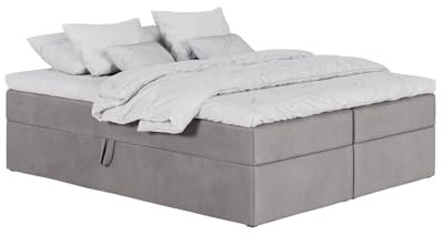mybed. Boxspringbett ohne Kopfteil Simple Polsterbett mit Bettkasten Grau Dream Velvet 20217 Velours 7 Zonen Taschenmatratze H3 und Topper Einzelbett 120x200