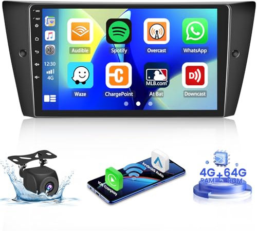 Hikity 4+64G per BMW 3 E90 E91 E92 E93 Autoradio Android con Touch Screen da 9 Pollici, Radio Carplay Android Auto con Navigazione GPS/Mirror Link/Hi-Fi/Bluetooth+AHD Backup Camera