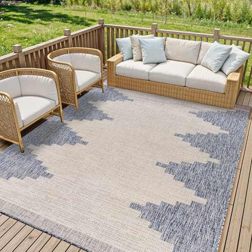 Livabliss Rubal Lagada Indoor Outdoor Rug – 200x275 cm, Navy, Cream & Grey