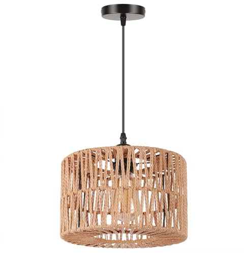 AWEKLIY Lámparas colgantes, Lámpara de ratán vintage, lámpara de techo rústica, pantalla de cesta de ratán, Iluminación colgante E27 para Salón Comedor Pasillo Cocina, Altura regulable, (Ø26 cm)