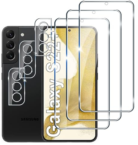 [3+3 Pièces] Verre Trempé Pour Samsung Galaxy S22 Plus, Dureté 9H Vitre Protection Écran avec Caméra Arrière Protecteur, Sans Bulles Anti-rayures Protecteur D'écran