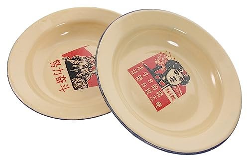 Cabilock 2pcs Enamel Plate Camping Dishes Dessert Serving Trays Camping Cookware for Side Dish