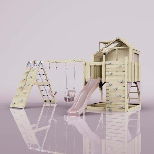 PolarPlay Spielturm Oscar aus Holz in Rosa Babyschaukel