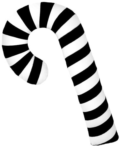 Deko Samt Kissen zum Weihnachten in Zuckerstangen Form | Gemütliches Weiches Material | Festliche Dekoration Weihnachtsmotiv für Kinder und Zimmer 55 x 8 cm Groß | Schwarz-Weiß Spiralmuster [091]