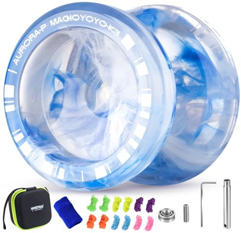 MAGICYOYO JoJo K3 Aurora-p, Profi Trick JoJo für Fingerspin, Reaktionsfähiges und Nicht Reagierendes Yoyo für Anfänger und Fortgeschrittene, mit 12 Yoyo-Saiten und Yo Yo-Zubehörset