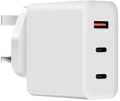 USB C Fast Charger Plug, 3 ports USB Multi Charger, 65W QC 3.0 PD Power Adapter, Wall Charger for MacBook Pro Air, iPad Air/Mini, iPhone 16 15, Samsung S24/S23, Steam Deck, Dell XPS Laptop (3Ports)