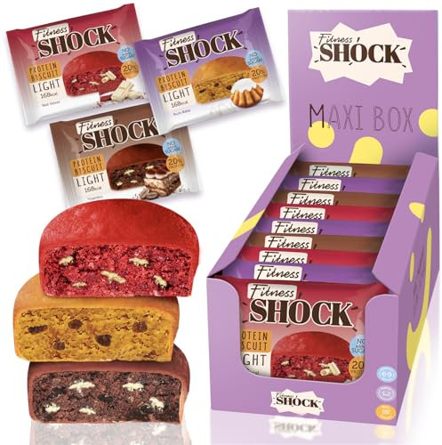FitnesSHOCK Protein Snack Mixbox ohne Zucker, 20% Eiweiß, Nährstoffreich, Low Carb, Kalroienarm, Reich an Ballaststoffen, weiche Konsistenz, ohne GVO 9 Stück х 40g - verschiedene Dessert Sorten