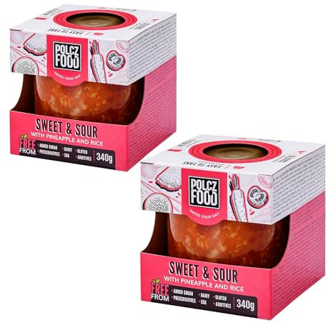 POLCZ FOOD Fertiggerichte im glas | Süß-Sauer mit Ananas und Reis 2x340 g | Glutenfrei | Vegan | Ohne Konservierungsmittel | ohne Kochen | Ohne Plastik-Verpackung