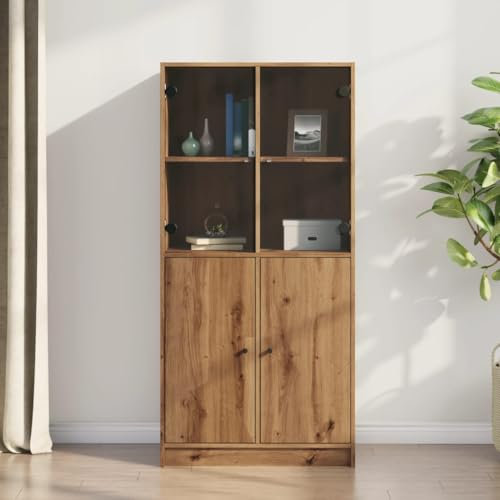 Lauuoeriau Furniture Item Home Highboard mit Türen Artisian Oak 68x37x142 cm Holz-Möbel