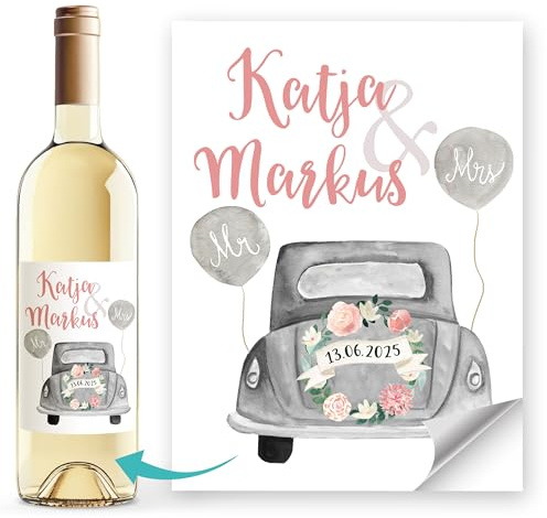 Weinetiketten Hochzeit personalisiert Auto Luftballons mit Wunschnamen und Hochzeitsdatum SpecialMe® Weiss unisize