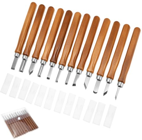 QWORK® 12 Stück Holzschnitzwerkzeug Set, Inklusive Tragetasche und Messerscheide,für Holzschnitzereien, Tonskulpturen