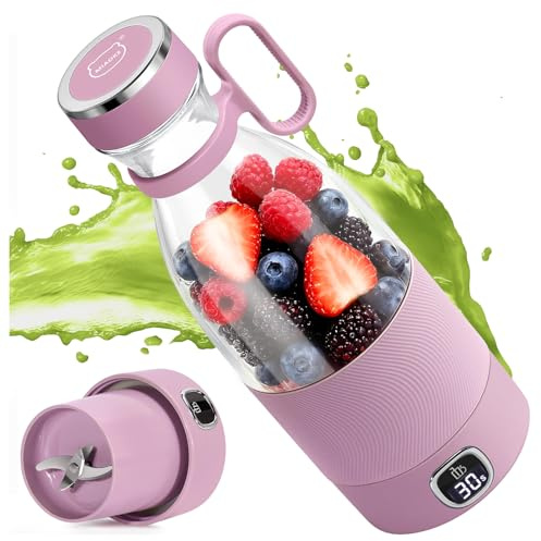 Frullatore portatile, MIAOKE 6 lame, spremiagrumi per frullati,mini frullatore da 350 ml con display a LED, ricaricabile tramite USB, batteria ricaricabile da 3000 mAh, per casa, viaggi,verde avocado