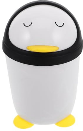 YARNOW Basura Mini Pingüino con Tapa Papelera de Plástico para Escritorio Moderno para Habitaciones y Cocinas Capacidad
