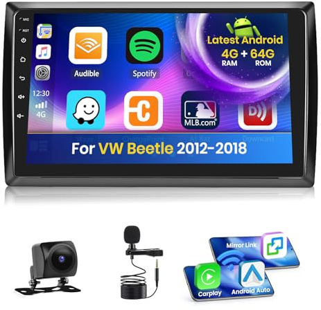 Inefala 4+64G Stereo para VW Beetle 2012-2018 Android 15 con Wireless Carplay y Android Auto, 9'' Radio Pantalla con Bluetooth 32EQ GPS FM/RDS SWC AHD Cámara Inversa