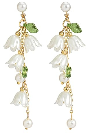 Bohemiean Orchids Flower Earring Necklace Preal Flower Leaf Dangle Earring For Women Girl Teen Holiday Beach Orchids Fringe Necklace Set