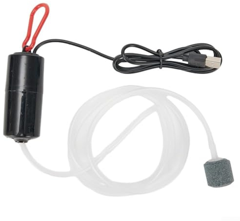 Mini Aquarium Luftpumpe mit Luftstein, leiser Sauerstoffbelüfter für Aquarium-Sauerstoffversorgung, Kupfermotor, energiesparend, geeignet für Innen- oder Außenangeln und Meeresfrüchte (Schwarz)
