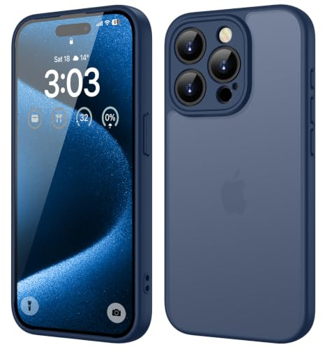 ORDA für iPhone 15 Pro Hülle, Vollständiger Kameraschutz, DunkelBlau | Matt Handyhülle für iPhone 15 Pro, Stoßfest Kratzfest Transluzente Rückseite Schutzhülle, Anti-Fingerabdruck Case