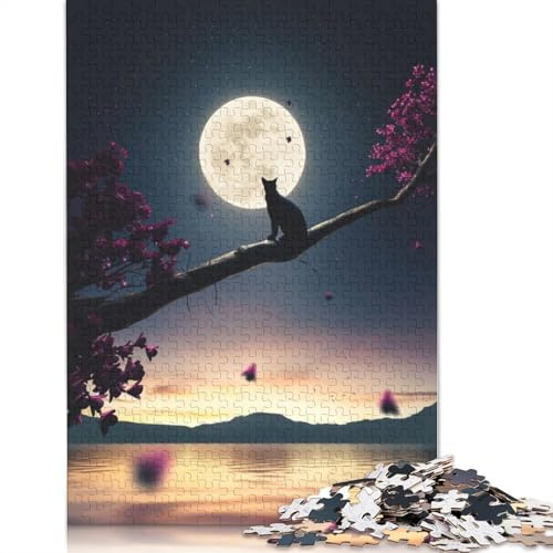 Adults 500 Piece Jigsaw Puzzle Cat Moon And Stars 3D Wooden Puzzles Brain Teaser Puzzles For Adults 500pcs (52x38cm)