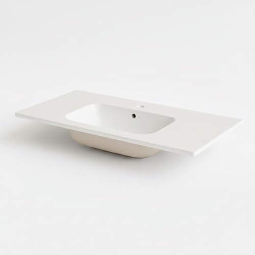 BRICOZONE Lavabo Da Incasso Rettangolare In Ceramica Bianca Lucida Cm Installazione Sopra O Sottopiano Design Moderno Con Foro Monoforo E Troppopieno Per Bagni Eleganti E Top Su Misura (101 x 46 Cm)