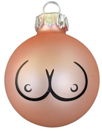 Glas-Christbaumkugel, matt oder glänzend, 6 cm, Verschiedene Motivfarben, Brüste, lustig, witzig, humorvoll (Rosa matt)