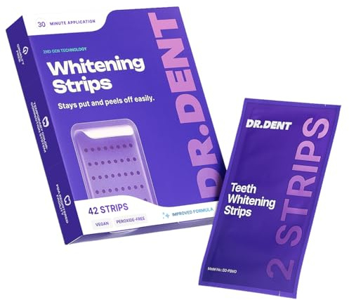 DRDENT Strisce sbiancanti per denti viola, 21 applicazioni, delicate sullo smalto, sbiancamento dei denti senza sensibilità, sbiancamento senza dolore, confezione da 42 strisce