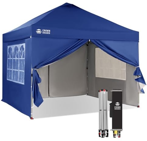 CROWN SHADES Pavillon 3x3 Wasserdicht Stabil Winterfest | Pop up Faltpavillonc mit 4 Seitenteilen, UV-Schutz 50+, 3-Fach Höhenverstellbar, Partyzelt für Garten, Blau