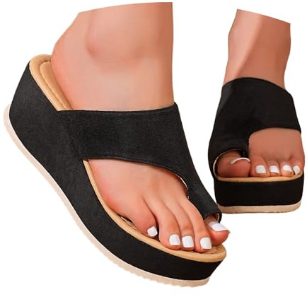 Nuqqichongtian Ciabatte Donna Ortopediche Estive Aperte Leggere Pantofole con Zeppa Antiscivolo Sandali Pianta Larga Comode in Pelle Basse Scarpe da Casa Mare Spiaggia