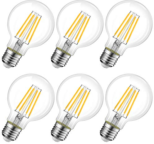 LVWIT 6.5W Ampoule LED Filament E27 G80, Equivalent à Ampoule Incandescence 60W, Ampoule Verre Vintage, 806Lm 2700K Blanc Chaud, Angle de faisceau de 360 degrés, Non dimmable, Lot de 6