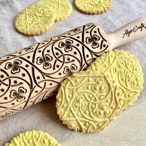 IRISH CLOVER KNOT Embossing Rolling Pin. Wooden Dough Roller with Irish pattern for Homemade Baking by Algis Crafts