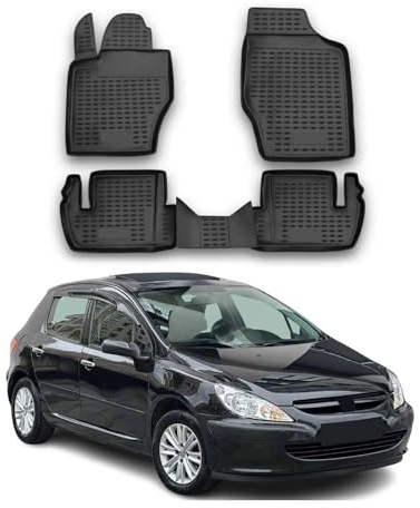 OMAC Gummimatten Fußmatten kompatibel mit Peugeot 307 2001-2008 TPE Automatten Schwarz 4X