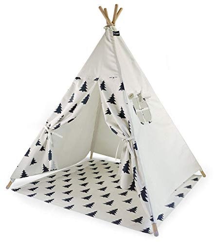 HEJ LØNNE Tipi Zelt für Kinder mit Bodenmatte 120 x 120 x 150 cm - Kinderzelt für Drinnen - Spielzelt Kinder Tipi mit Bodendecke und Fenster - inkl. Beutel und Anleitung
