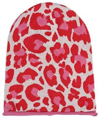 Zwillingsherz Slouch-Beanie-Mütze mit Baumwolle - Hochwertige Strickmütze mit Leo Design für Damen Mädchen Jungen 2020 - Hat - One Size - Frühjahr Sommer Herbst und Winter - rot