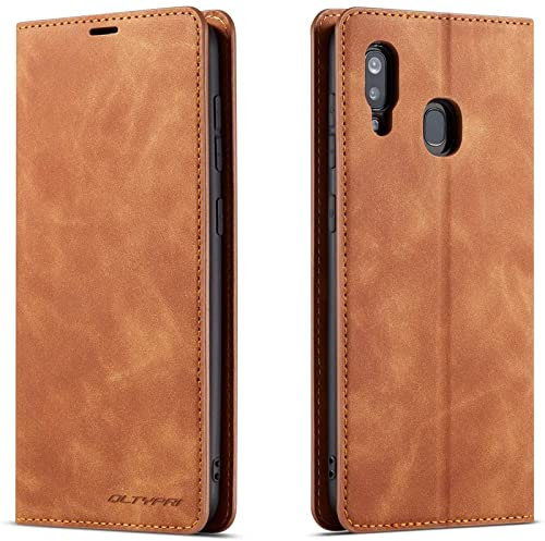 QLTYPRI Hülle für Samsung Galaxy A40, Premium Dünne Ledertasche Handyhülle mit Kartenfach Ständer Flip Schutzhülle Kompatibel mit Samsung Galaxy A40 - Braun
