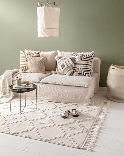 benuta Pop Teppich OYO - Creme 160x230 cm - Eleganter Boho Look Teppich für Schlafzimmer und Wohnzimmer - Maschinengewebt - Für Fußbodenheizung geeignet