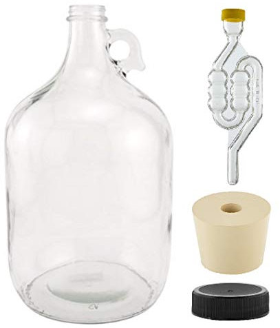 North Mountain Supply - Jarra de fermentación de vidrio con asa, tapón de goma 6,5, doble burbuja, tapa de plástico negro (paquete de 1)