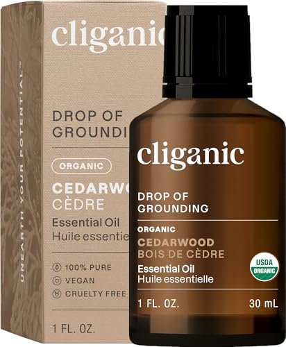 Cliganic Huile essentielle de bois de cèdre bio – 100% pure et naturelle non diluée, pour diffuseur d'aromathérapie | Sans OGM