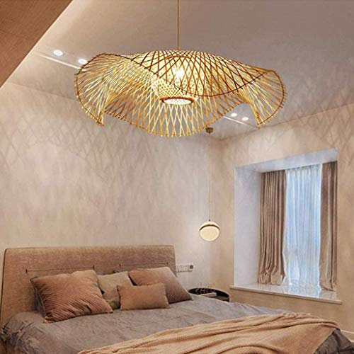 Vintage Pendelleuchte Retro Hängelampe Stil Bambus-Rattan Gewebt Hängeleuchten Tee Raum Wohnzimmer Leuchte Dekoration Einstellbar E27 Pendellampe Persönlichkeit Bambus Kronleuchter Droplight,85cm