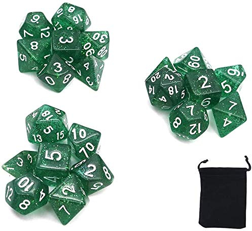 DollaTek Dadi poliedrici con Punto Glitter Set Giochi da Tavolo Dadi 3 Set Dadi 3 x 7 (21 Pezzi) Serie Die D20 D12 D10 D8 D6 D4 Dadi DND DND Rpg MTG Doppi Colori One Piece (Verde)