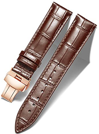 BINLUN Leder Uhrenarmband Lederarmband Ersatz Uhrenarmbänder für Herren Damen mit Silber/Gold/Roségold Schmetterling Faltschließe 12-24mm(12mm Braun-Roségold Schnalle)