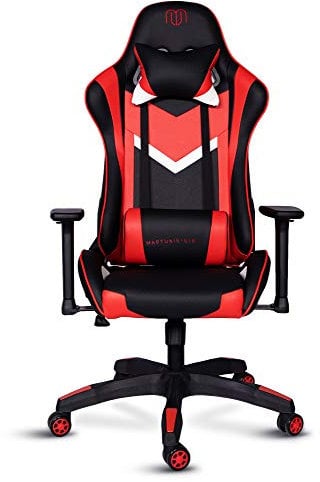 MARTUNIS Gaming Chair 3D Armrest - Cold Cure Foam Game Chair Seat And Backrest - Rocking Tilt And Recline Mechanism Sports Gaming Seat - PU Leather Office Chair (Black-Red)