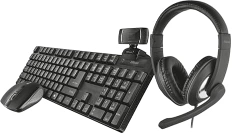Trust Pack 4 en 1 QOBY HOMEOFFICE avec Clavier Souris Casque Webcam